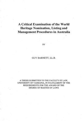 A Critical Examination of the World Heritage Nomination, Listing and Management Procedures in Australia