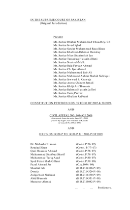 Supreme Court of Pakistan, Judgment of December 2009