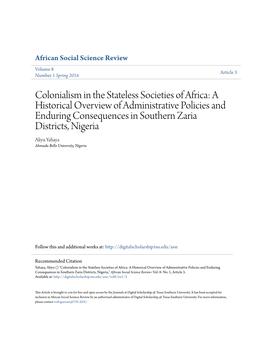 Colonialism in the Stateless Societies of Africa