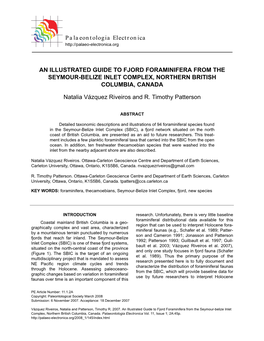 An Illustrated Guide to Fjord Foraminifera from the Seymour-Belize Inlet Complex, Northern British Columbia, Canada