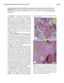 NEW GEOLOGIC MAP of the APOLLO 16 LANDING SITE: IMPLICATIONS for the LUNAR CHRONOLOGY. T. Gebbing1, H. Hiesinger1, W. Iqbal1, An