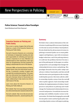 Police Science: Toward a New Paradigm David Weisburd and Peter Neyroud