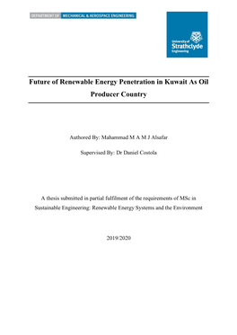 Future of Renewable Energy Penetration in Kuwait As an Oil Producer Country
