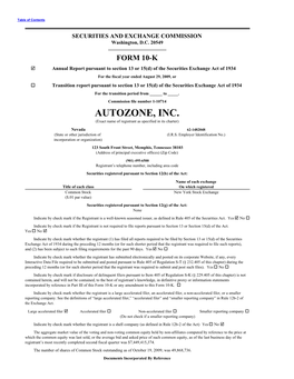 AUTOZONE, INC. (Exact Name of Registrant As Specified in Its Charter)