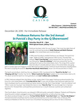 Firehouse Returns for the 3Rd Annual St Patrick's Day Party in the Q
