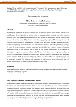 Typology of Sign Languages’, in A.Y