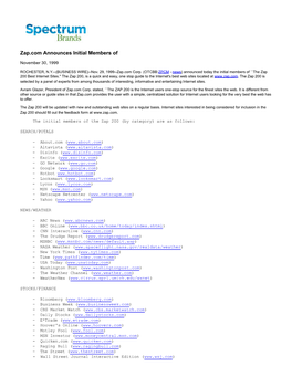 Zap.Com Announces Initial Members Of