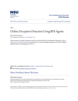 Online Deception Detection Using BDI Agents Richard Alan Merritts Nova Southeastern University, Ramerritts@Yahoo.Com