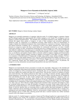 Mangrove Cover Dynamics in Kachchh, Gujarat, India