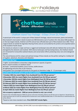 Chatham Island Tour Package – 8 Days |From $3,749Pp*