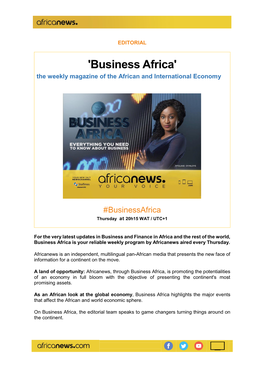 Business Africa' the Weekly Magazine of the African and International Economy