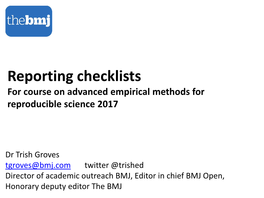 Reporting Checklists for Course on Advanced Empirical Methods for Reproducible Science 2017