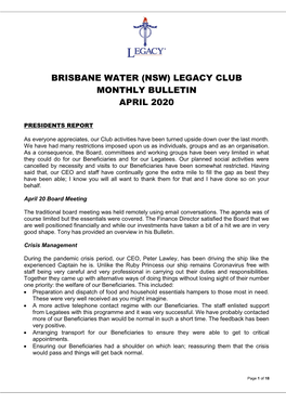(Nsw) Legacy Club Monthly Bulletin April 2020