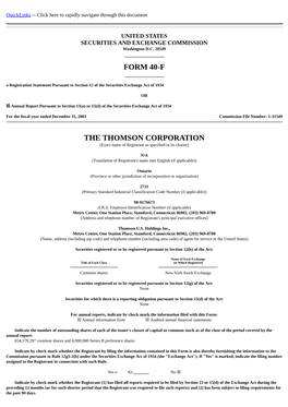 Form 40-F the Thomson Corporation