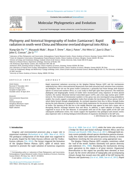 Lamiaceae): Rapid Radiation in South-West China and Miocene Overland Dispersal Into Africa