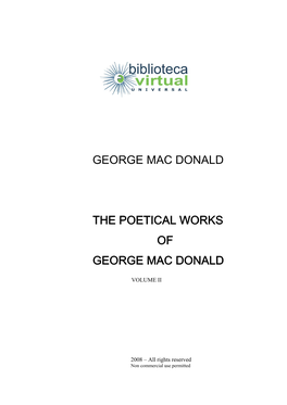 George Mac Donald the Poetical Works of George