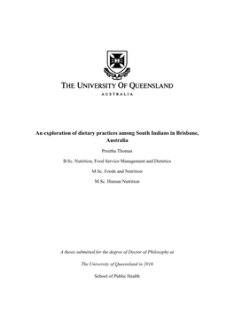An Exploration of Dietary Practices Among South Indians in Brisbane, Australia