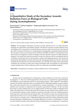 A Quantitative Study of the Secondary Acoustic Radiation Force on Biological Cells During Acoustophoresis