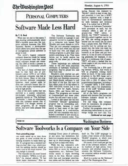 Software Made Less Hard Word Processor As Such, but the Company Offers a Pair of Pro­ Grams-The "PIE" Editor, at by T