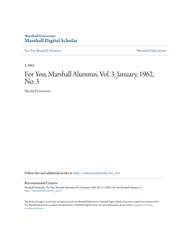 For You, Marshall Alumnus, Vol. 3, January, 1962, No. 3 Marshall University