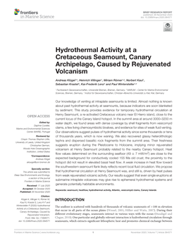 Hydrothermal Activity at a Cretaceous Seamount, Canary Archipelago, Caused by Rejuvenated Volcanism