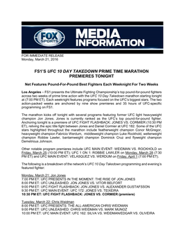 FS1's UFC 10 DAY TAKEDOWN Prime Time Marathon Premieres