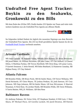 Undrafted Free Agent Tracker: Boykin Zu Den Seahawks, Gronkowski Zu Den Bills