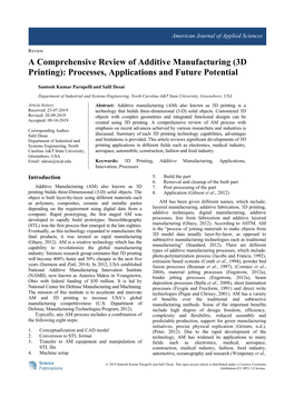 3D Printing): Processes, Applications and Future Potential