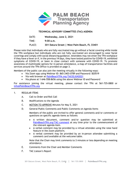 Technical Advisory Committee (Tac) Agenda Date