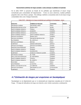 4.7 Estimación De Riesgos Por Erupciones En Sacatepéquez