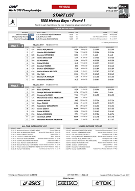 LIST 1500 Metres Boys - Round 1 First 4 in Each Heat (Q) and the Next 4 Fastest (Q) Advance to the Final ATHLETE BIB 105 ADDED