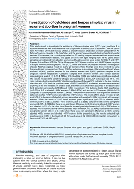 Investigation of Cytokines and Herpes Simplex Virus in Recurrent Abortion in Pregnant Women