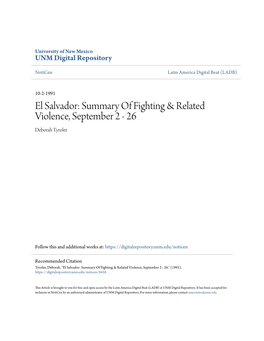 El Salvador: Summary of Fighting & Related Violence, September 2 - 26 Deborah Tyroler