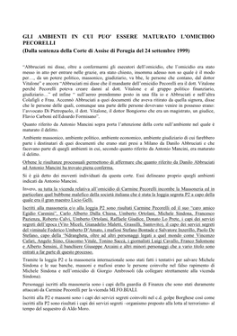 GLI AMBIENTI in CUI PUO' ESSERE MATURATO L'omicidio PECORELLI (Dalla Sentenza Della Corte Di Assise Di Perugia Del 24 Settembre 1999)