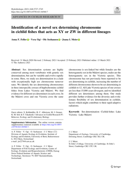 Identification of a Novel Sex Determining Chromosome in Cichlid