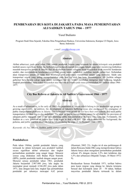 Pembenahan Bus Kota Di Jakarta Pada Masa Pemerintahan Ali Sadikin Tahun 1966 – 1977