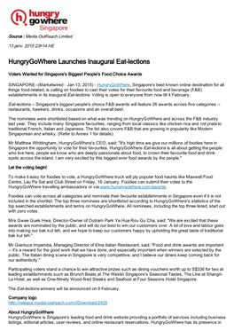 Hungrygowhere Launches Inaugural Eat-Lections