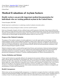 Medical Evaluations of Asylum Seekers, Sep 04 ... AMA Journal Of
