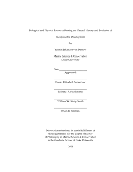 I Biological and Physical Factors Affecting the Natural History and Evolution of Encapsulated Development by Yasmin Jahanara