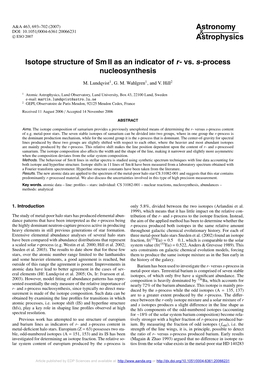 Vs. S-Process Nucleosynthesis