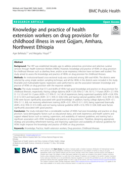 Knowledge and Practice of Health Extension Workers on Drug