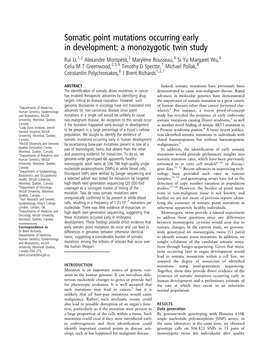 Somatic Point Mutations Occurring Early in Development