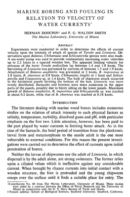 Marine Boring and Fouling in Relation to Velocity of Water Currents!
