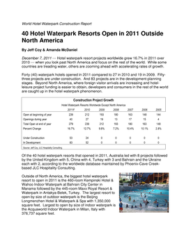 40 Hotel Waterpark Resorts Open in 2011 Outside North America