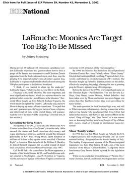 Larouche: Moonies Are Target Too Big to Be Missed