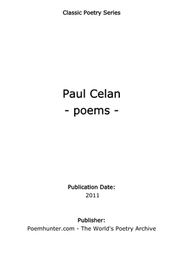 Paul Celan - Poems