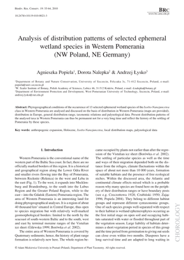 Analysis of Distribution Patterns of Selected Ephemeral Wetland Species in Western Pomerania (NW Poland, NE Germany)