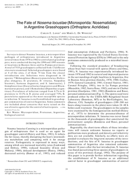 The Fate of Nosema Locustae (Microsporida: Nosematidae) in Argentine Grasshoppers (Orthoptera: Acrididae)