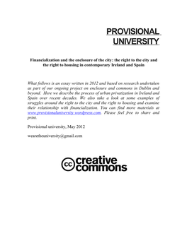 Financialization and the Enclosure of the City: the Right to the City and the Right to Housing in Contemporary Ireland and Spain