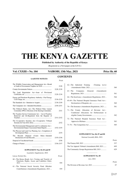 THE KENYA GAZETTE Published by Authority of the Republic of Kenya (Registered As a Newspaper at the G.P.O.)